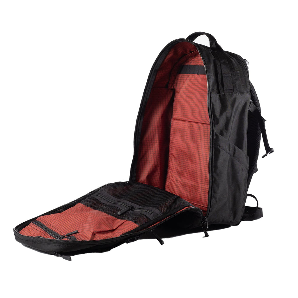 Alpha One Niner EVADE 1.5 Gen 2 25L backpack, main compartment open with red lining and organiser